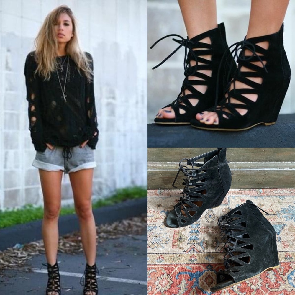 FASHIONTOAST RUMI NEELY NINE WEST SUEDE LEATHER GLADIATOR LACE UP WEDGES 8 Y2K